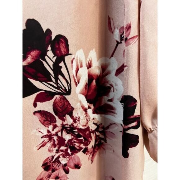 Worthington Womens Floral Print Blouse Pink & Burgundy‎ 3/4 Sleeve Small - Picture 4 of 7